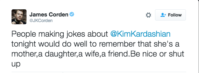 Celeb reaction kim kardashian robbery james corden