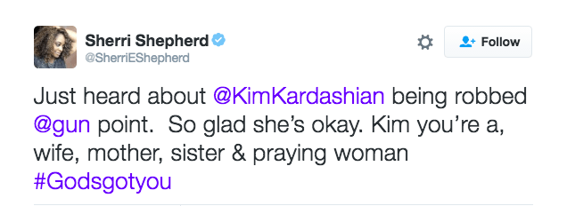 Celeb reaction kim kardashian robbery sherri shepherd