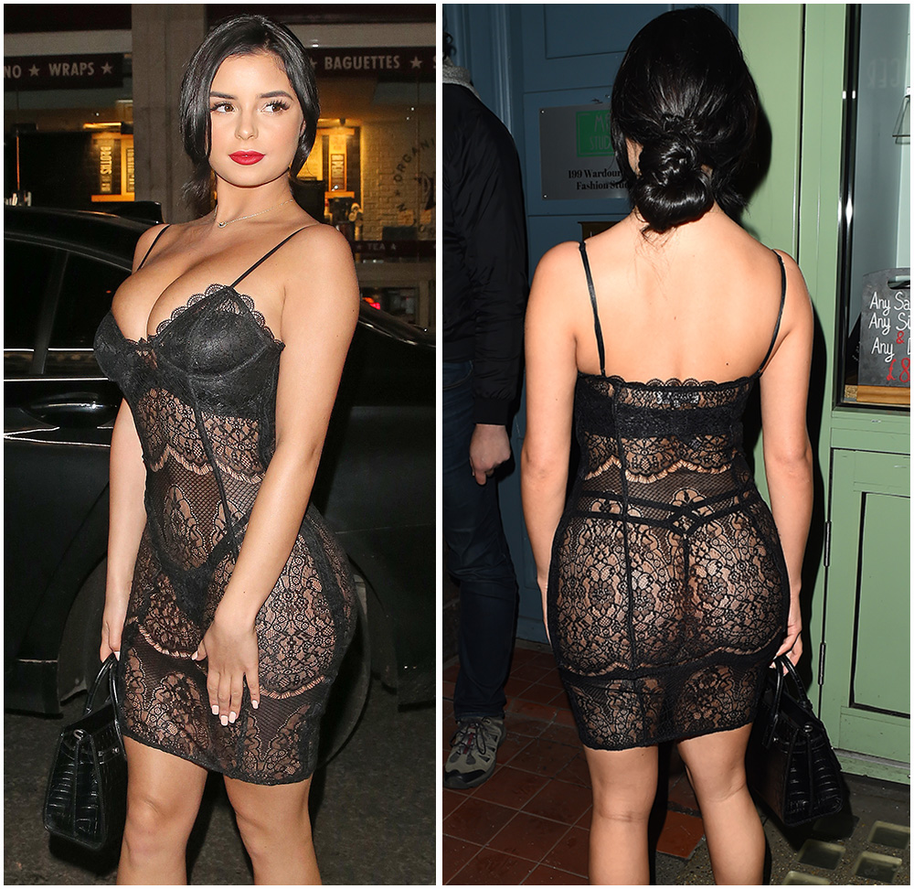 Tyga's Ex Demi Rose Mawby Exposes Her Thong in a See Through Lace Dress