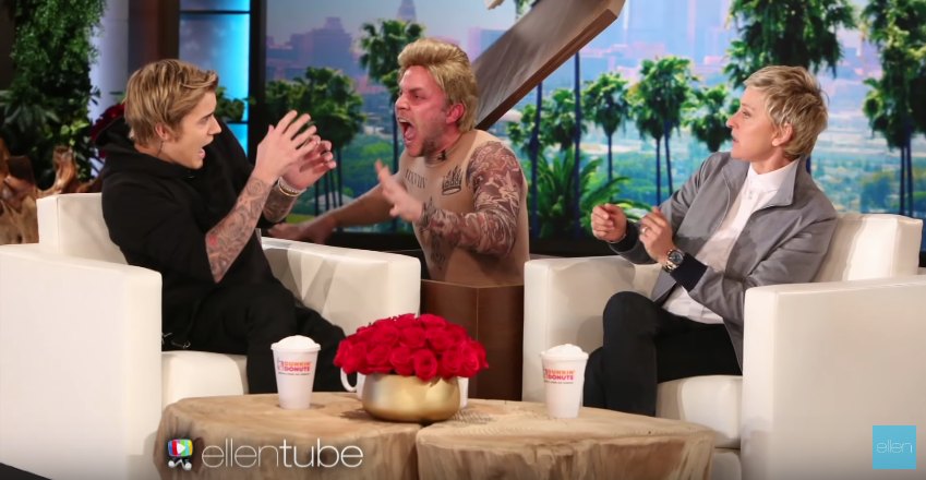 Justin bieber being scared on ellen
