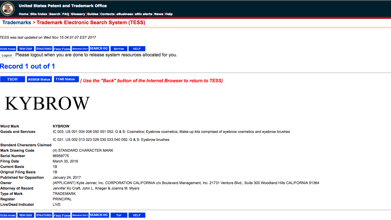 kybrow, united states patent and trademark office