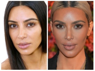kim kardashian without makeup vs. with makeup