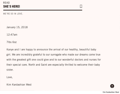kim kardashian birth announcement kimkardashianwest.com