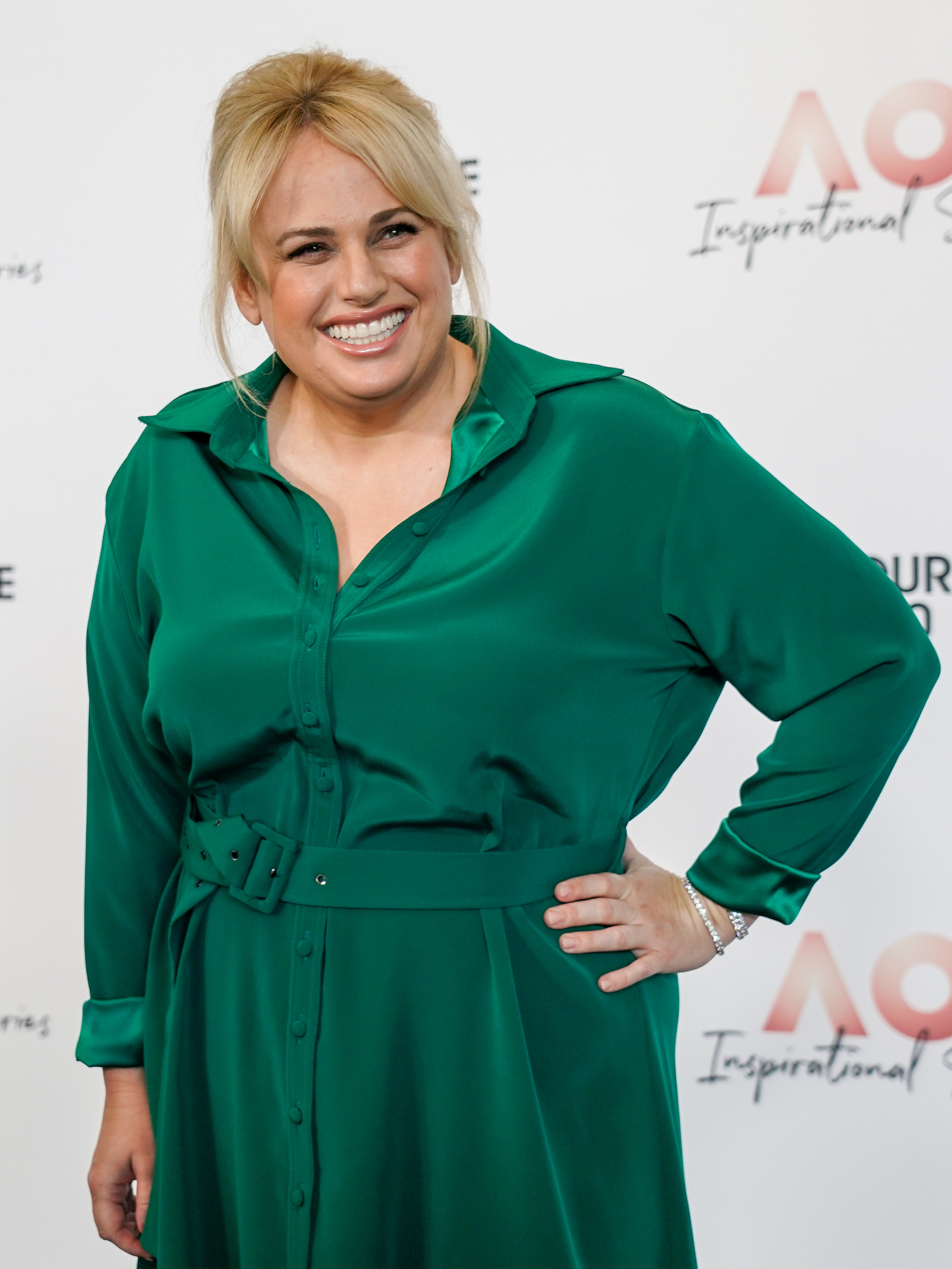 Rebel Wilson Green Shirt Dress January 2020
