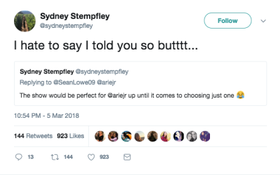 arie ex girlfriend sydney tweet