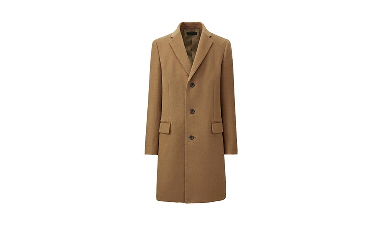 Mens long wool overcoat camel