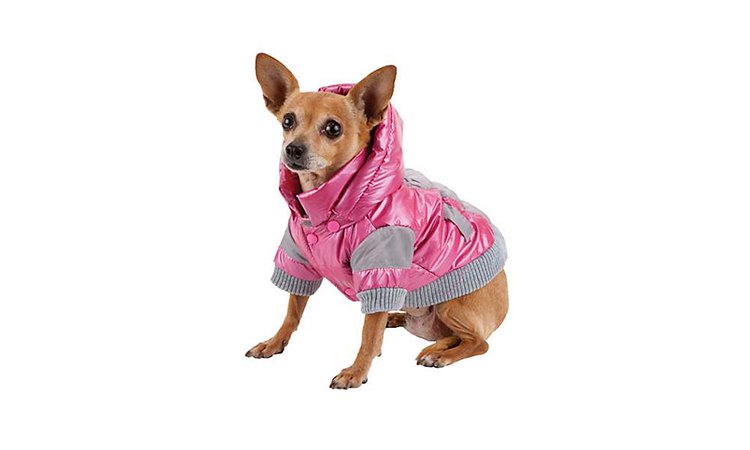 Pink puffer coat for dog