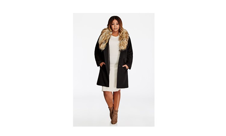 Plus fur collar coat