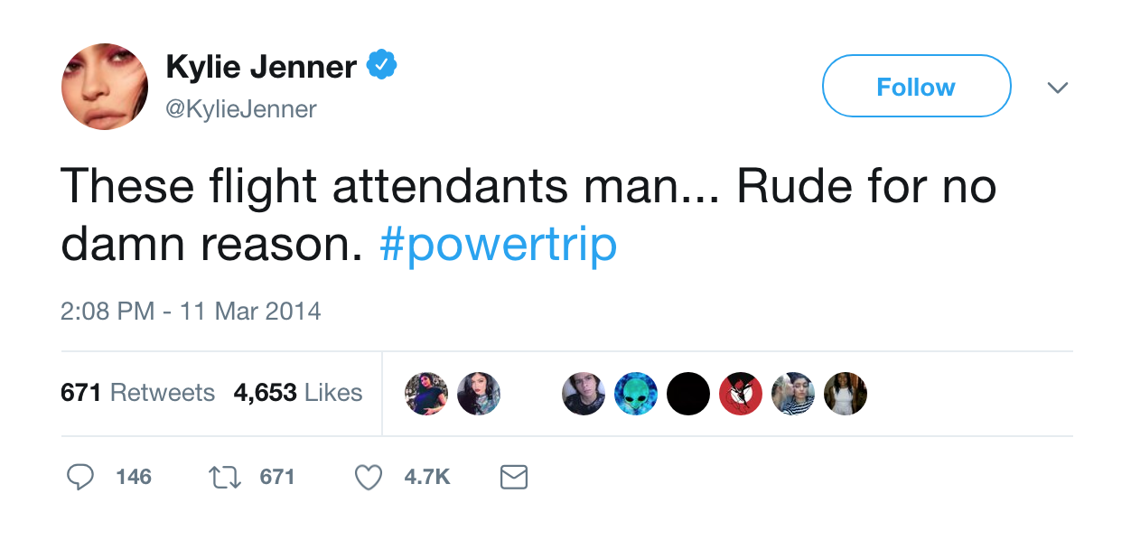 Kylie jenner flight tweet
