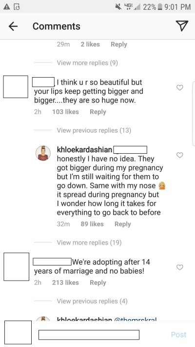 khloe kardashian comment