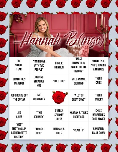 Bingo Card for Hannah B.'s Bachelorette Finale