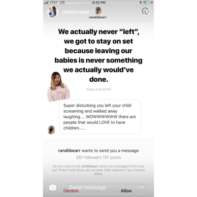 jade roper responds to a fan's dm on her instagram story.