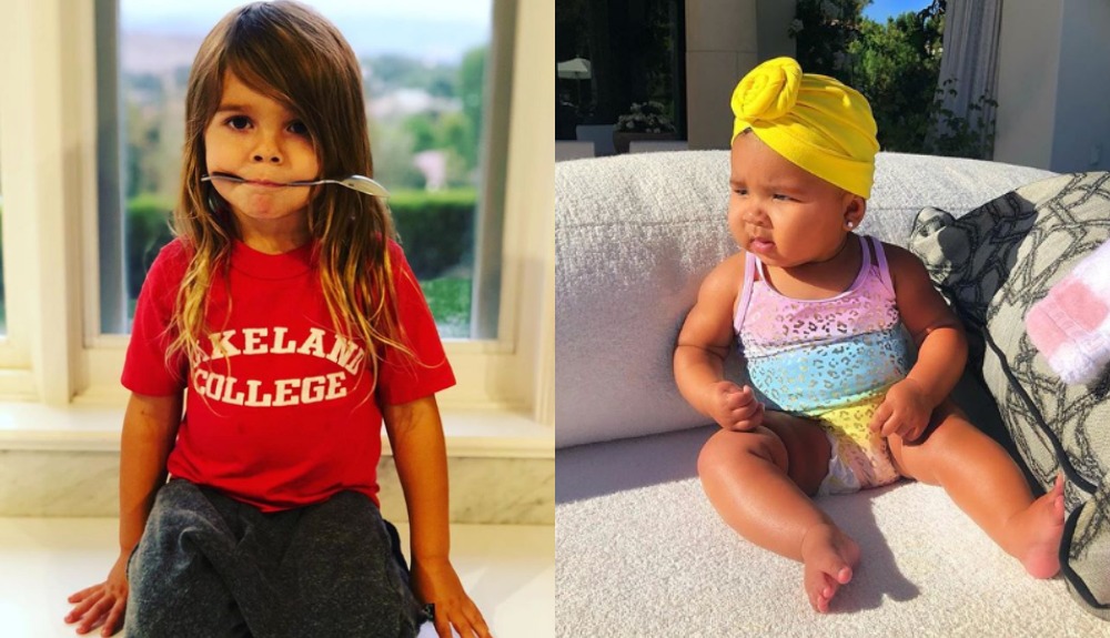 Side by side photos of Reign Disick and True Thompson
