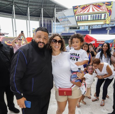 DJ Khaled, Nicole Tuck, and Asahd At Marlins Stadium