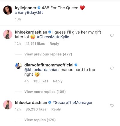 Khloe commenting on Kylie's Instagram