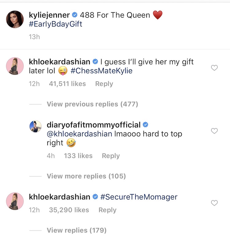 Khloe commenting on Kylie's Instagram