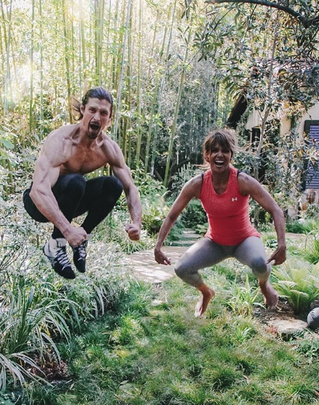 Halle with her trainer outside