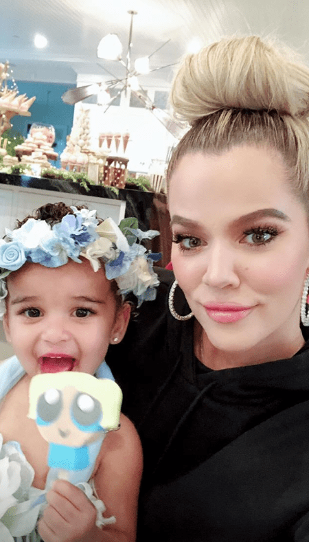 Dream Kardashian birthday party Khloe Kardashian with high bun