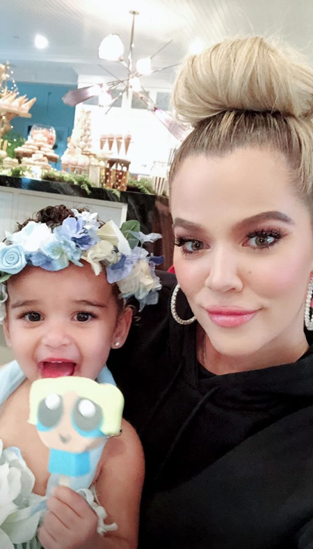 Dream Kardashian birthday party Khloe Kardashian with high bun
