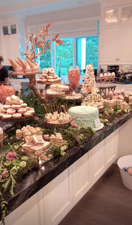 Dream Kardashian birthday party desserts table cake doughnuts