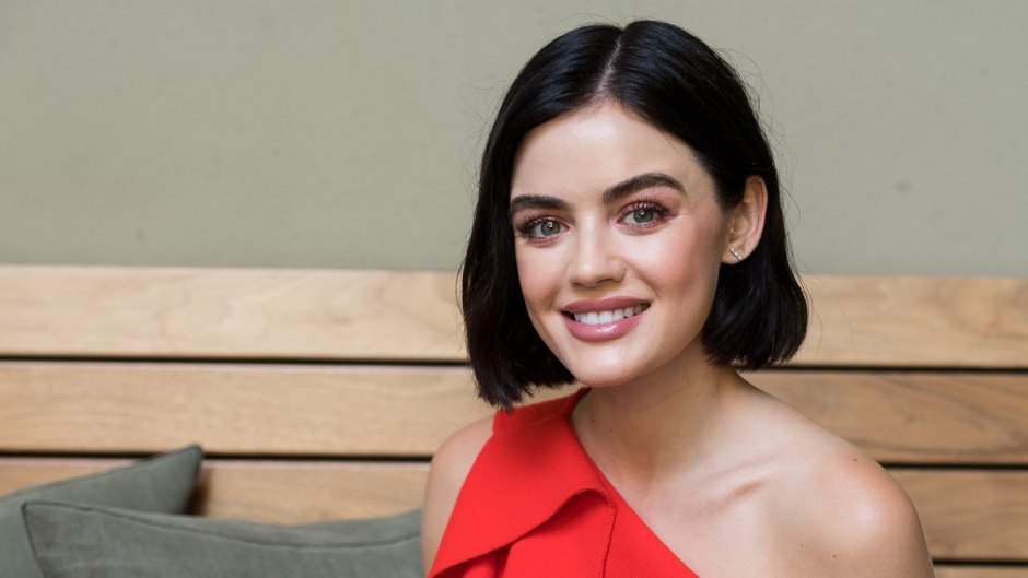 Lucy Hale wearing red
