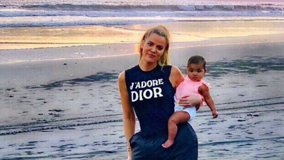 Khloe Kardashian in Bali with baby True Thompson, watching the sunset