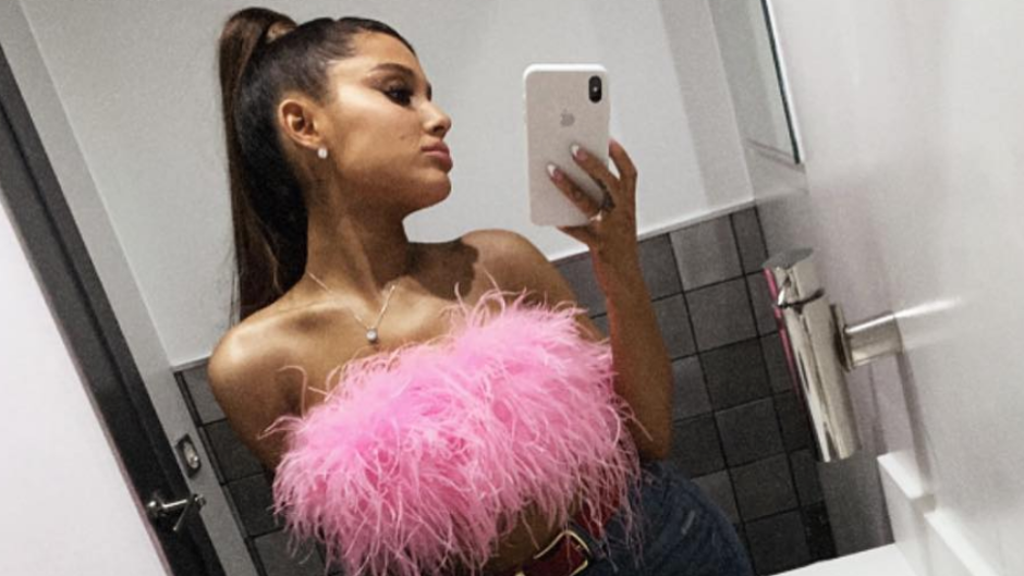 Ariana-Grande-Poses-Selfie-Mirror-Pink-Top