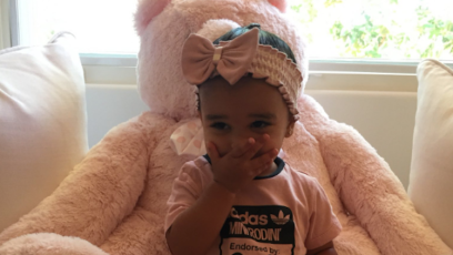 Dream Kardashian in an all pink outfit