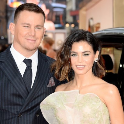 Jenna Dewan and Channing Tatum together wearing suit and dress