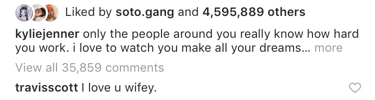 kylie jenner travis scott instagram comment