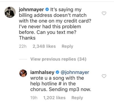 Halsey and John Mayer chat on Instagram 