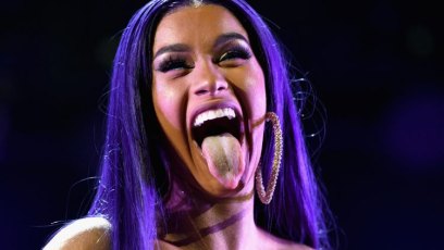 Cardi B, Purple Hair, Tongue Out