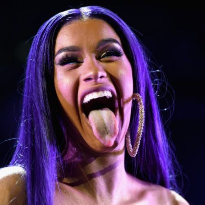 Cardi B, Purple Hair, Tongue Out