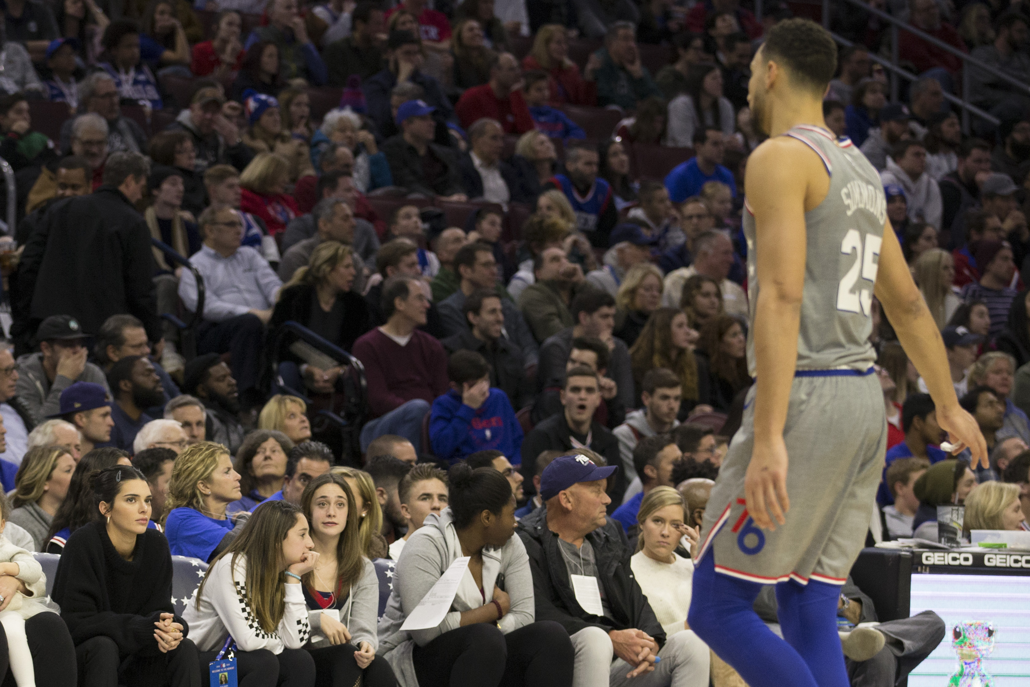 Kendall Jenner watching Ben Simmons in Philly