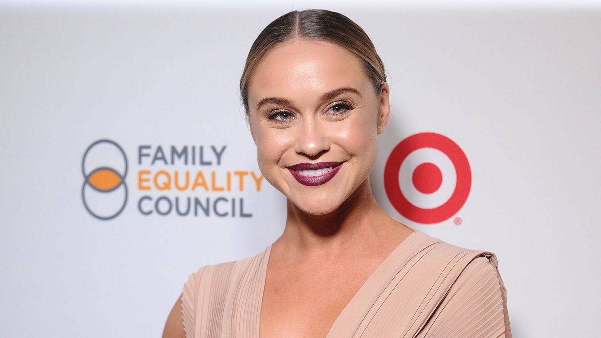 Becca Tobin wearing a pink outfit