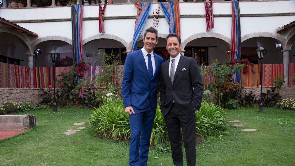 Chris Harrison with Arie Jr., wearing suits