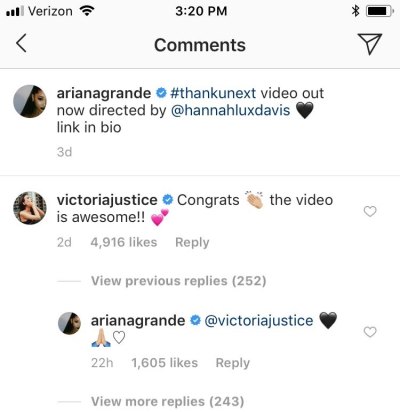 Ariana Grande, Instagram, Comment Section, Victoria Justice