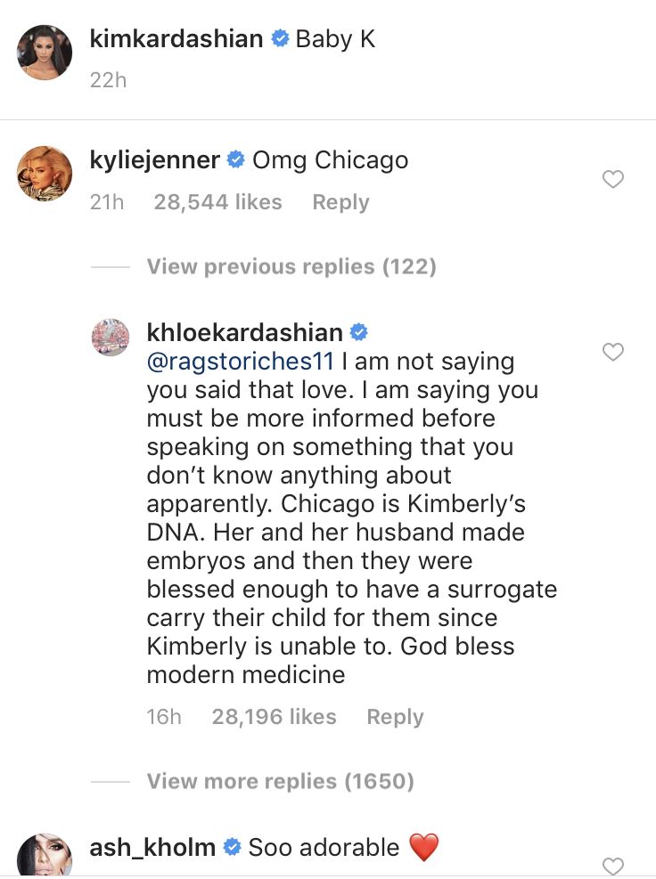 Khloe Kardashian comment on Kim Kardashian claps back on Instagram photo