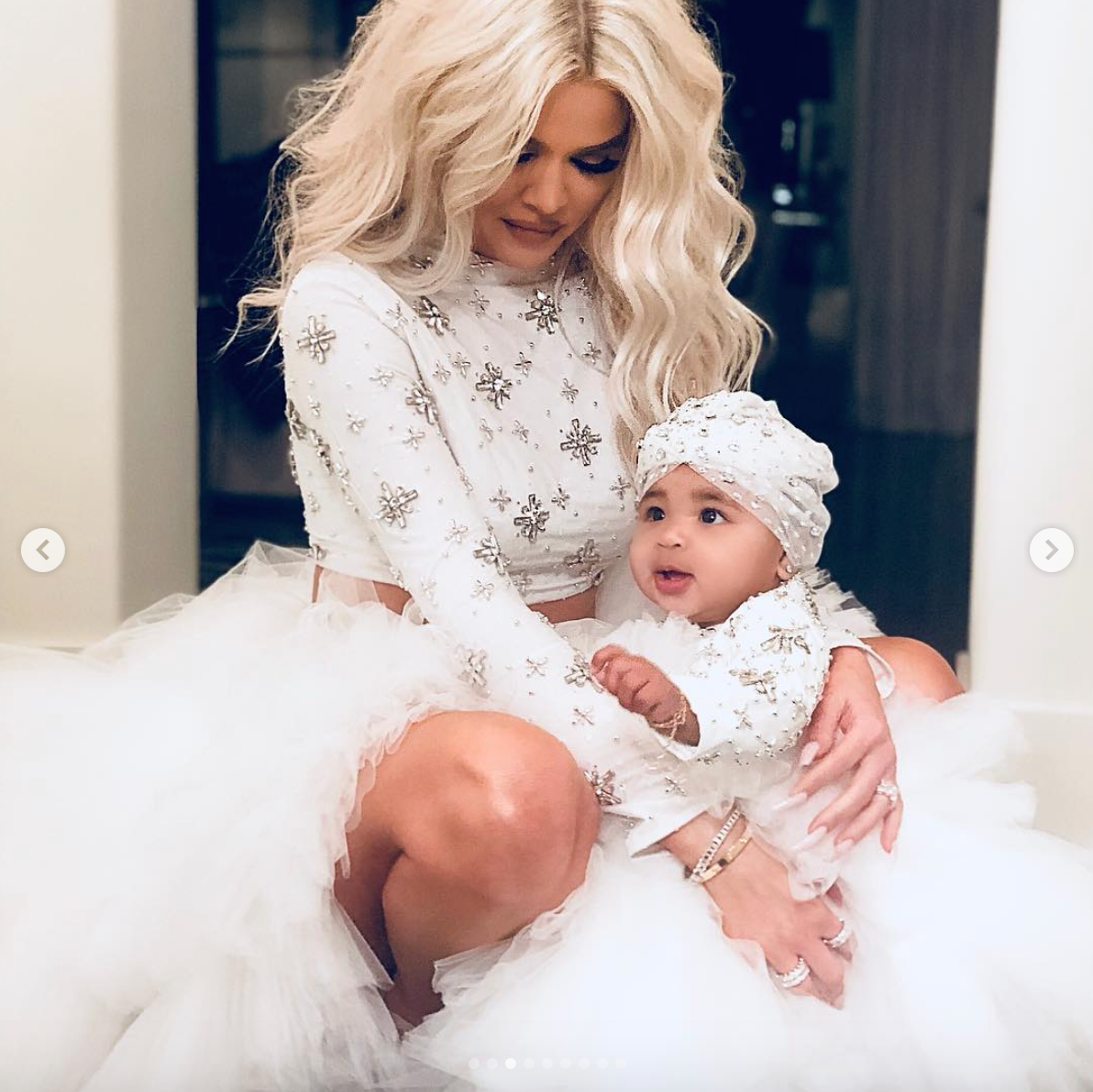 Khloé Kardashian and True Thompson Matched in Sweet White Dresses