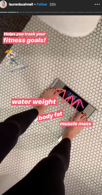 Lauren Bushnell weighing herself on Instagram