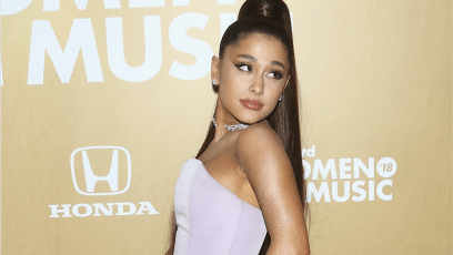 Ariana Grande, Purple Dress, High Ponytail, Posing