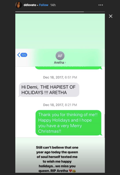 Demi Lovato, Instagram Stories, Text Message Screengrab