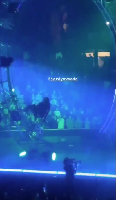 Jordyn Woods on stage during Travis Scott's Astroworld tour on Kim Kardashian's instagram