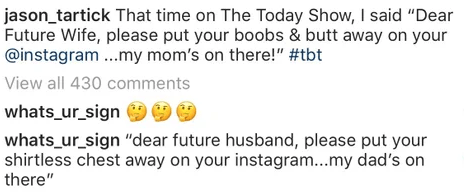 Bekah Martinez responding to Jason Tartick Instagram