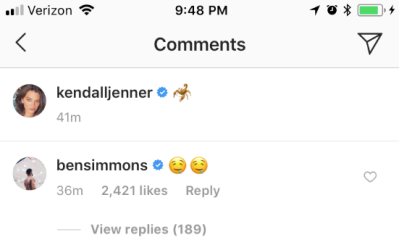 Ben Simmons, Instagram Comment, Two Drooling Emojis