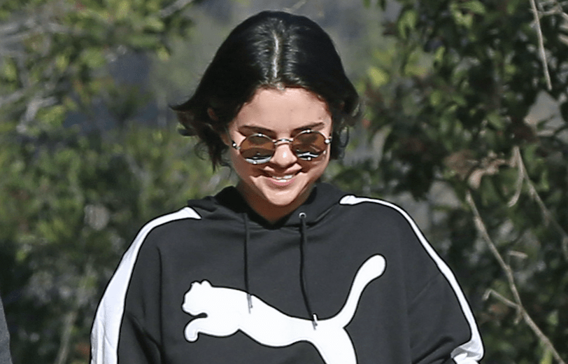 Selena Gomez, Smiling, Puma Sweatshirt, Sunglasses