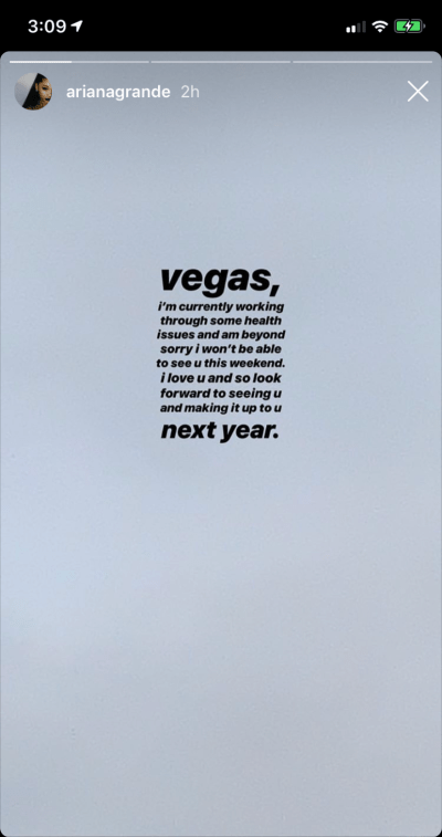 ariana grande cancels show nye vegas
