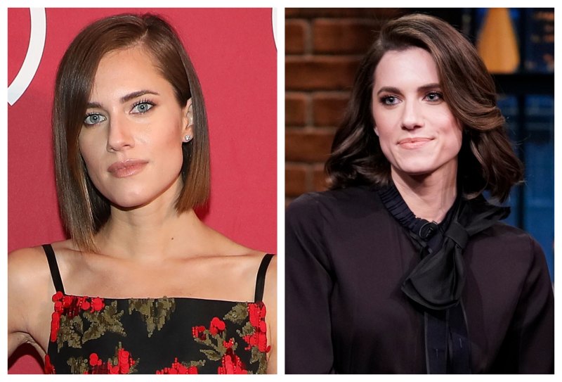 A split image of Alison Williams with 2 different kinds of hair