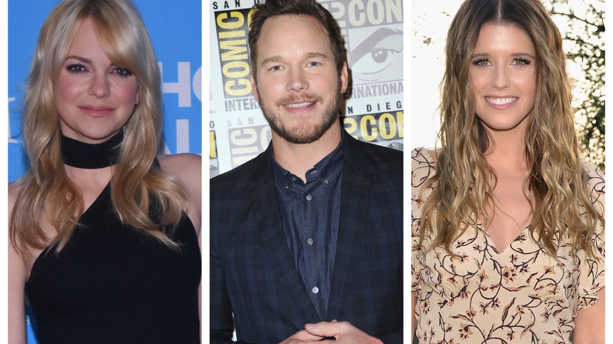 Split image of Anna Faris, Chris Pratt, and Katherine Schwarzenegger