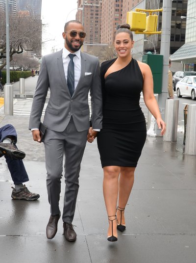 Ashley Graham and her husband Justin Ervin walking in NYC